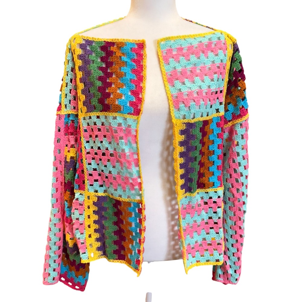 Pol Julia Crochet Patchwork Cardigan Sweater Os C… - image 4
